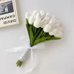 웨딩 부케 신부 부케, 흰색 장미, 웨딩 부케, 수제 인공 꽃 장미 - 이미지 2