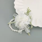 수제 신부 액세서리 모리 원사 넥타이 녹색 잎 라인 석 꽃 코사지 웨딩 베일 Flaperon 손목 꽃 액세서리 - 이미지 2