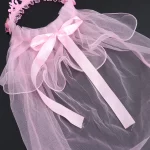 작은 공주 꽃 베일 크라운 두 레이어 웨딩 친교 머리 화환 머리 장식 레이스 베일 꽃 머리 화환 베일