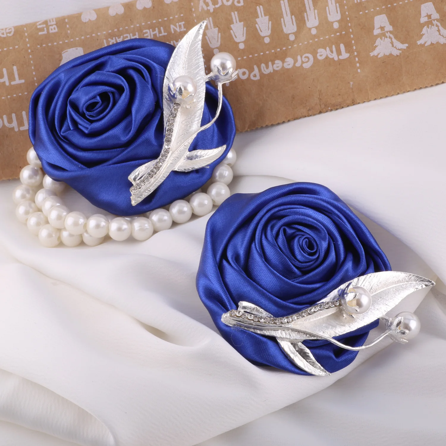 블루 로즈 웨딩 손목 코사지와 부토니에, 브로치, 신부 및 신랑의 결혼 드레싱 액세서리, 인공 꽃