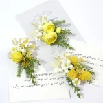 Boutonniere 결혼식 액세서리, 신부 인공 결혼 신랑, 단추 구멍 장미 브로치 장식, 노란색 꽃다발 - 이미지 4