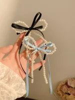 여성용 진주 활 리본 머리핀, 고급 감각, 한국 스타일 백 헤드 스푼, 덕빌 머리핀, 여름