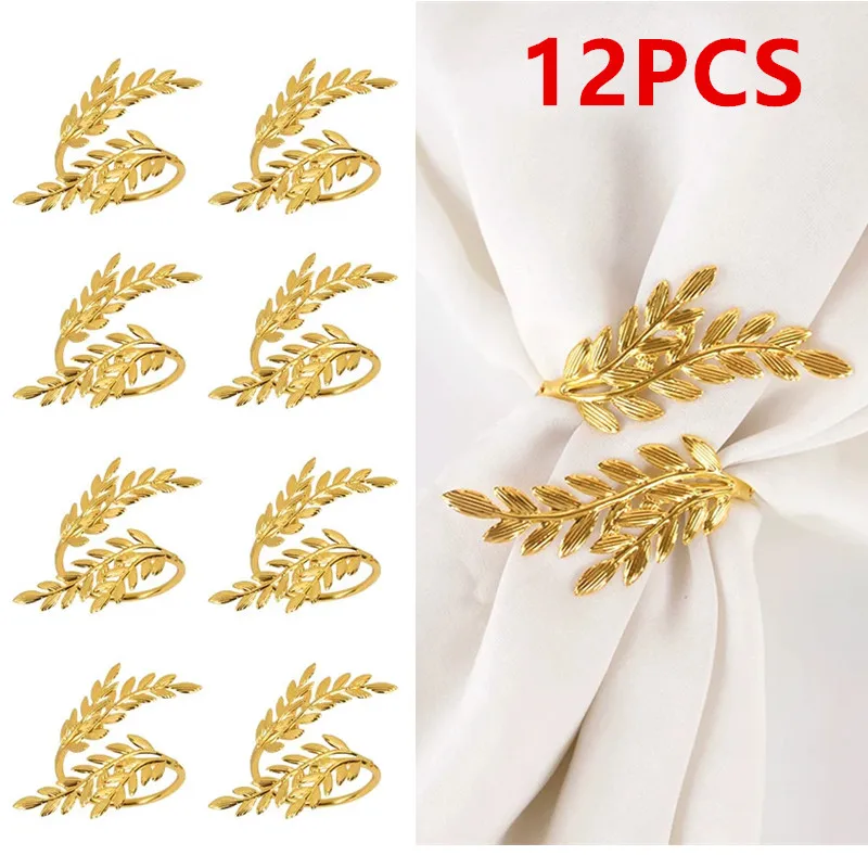 결혼식 생일 파티 Dinnig 테이블 장식을위한 금박 냅킨 링 버클 크리스마스 추수 감사절 냅킨 홀더 1/6/12p