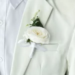 Boutonniere 웨딩 꽃 인공 실크 장미 손목 코사지 팔찌, 신부 들러리, 남자 단추 홀, 하객 결혼 액세서리 - 이미지 4