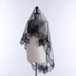 새로운 도착 신부 베일 한 레이어 여자 여자 블랙 만틸라 웨딩 베일 레이스 트림 할로윈 코스프레 의상 신부 Boda 2025 - 이미지 5