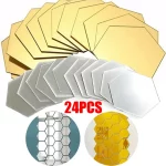 24/6pcs 3D 거울 벽 스티커 육각형 아크릴 자기 접착 거울 스티커 아트 벽 전사 술 모자이크 타일 DIY 홈 침실 장식