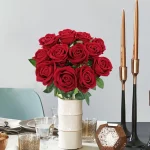 긴 줄기와 30 Pcs 벨벳 장미 인공 꽃 결혼식 꽃다발 파티 홈 장식에 대 한 진짜 터치 가짜 실크 장미 꽃 - 이미지 6