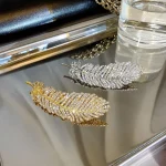 한국 크리스탈 깃털 헤어 액세서리, 골드 실버 컬러, 금속 큰 헤어 클립, 여성용 웨딩 머리 장식, 소녀 머리핀 - 이미지 2