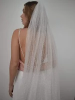긴 반짝이는 신부 베일 럭셔리 샤인 웨딩 베일 스팽글 대성당 길이의 황금색 톤 빗 V101 - 이미지 4