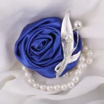 블루 로즈 웨딩 손목 코사지와 부토니에, 브로치, 신부 및 신랑의 결혼 드레싱 액세서리, 인공 꽃 - 이미지 3