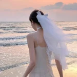 셀프웨딩 웨딩베일 리본 진주 화이트 4단 웨촬소품