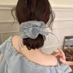 여성용 Scrunchies Kawaii 헤어 액세서리 소녀 파란색 나비 진주 대장 Scrunchie 헤드 로프 헤어 트레이 스위트 스타일 - 이미지 3