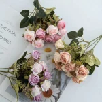 1Pc 실크 인공 꽃 카네이션 로즈 웨딩 신부 꽃다발 홈 축제 야외 정원 아치 벽 Diy 선물 상자 장식 - 이미지 2