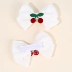 2Pcs Kawaii 흰색 체리 활 헤어 클립 여자를위한 꽃 자수 머리핀 어린이 일일 헤어핀 머리 장식 헤어 액세서리 - 이미지 4