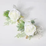 화이트 Boutonniere 웨딩 액세서리 신랑 코사지 브로치 꽃 인공 실크 장미 - 이미지 3
