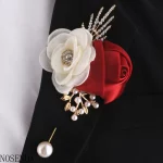 신랑 Boutonniere 남자 결혼식 증인 브로치 실크 로즈 Boutonniere 남자 코사지 핀 결혼식 Boutonniere 꽃 파티 파티