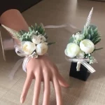 Boutonnieres 꽃 인공 장미 실크 아이보리 코사지 Buttonhole Groomsmen Boutonniere for Men 웨딩 액세서리 - 이미지 2