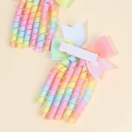2Pcs 리본 술 헤어 클립 인기있는 달콤한 무지개 곱슬 리본 더블 포니 테일 머리핀 아기 소녀 헤어 액세서리 어린이위한 - 이미지 3