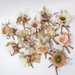 신랑 들러리용 빈티지 커피 인공 부토니에르, 손목 코사지 꽃, 웨딩 파티 신부 들러리 결혼 액세서리 - 이미지 2