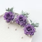 2Pcs 세트 보라색 로즈 샴페인 웨딩 손목 코사지 및 Boutonniere 신부 들러리 남자 신랑 Wedg 꽃 액세서리 세트 - 이미지 4