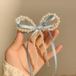 여성용 진주 활 리본 머리핀, 고급 감각, 한국 스타일 백 헤드 스푼, 덕빌 머리핀, 여름 - 이미지 6