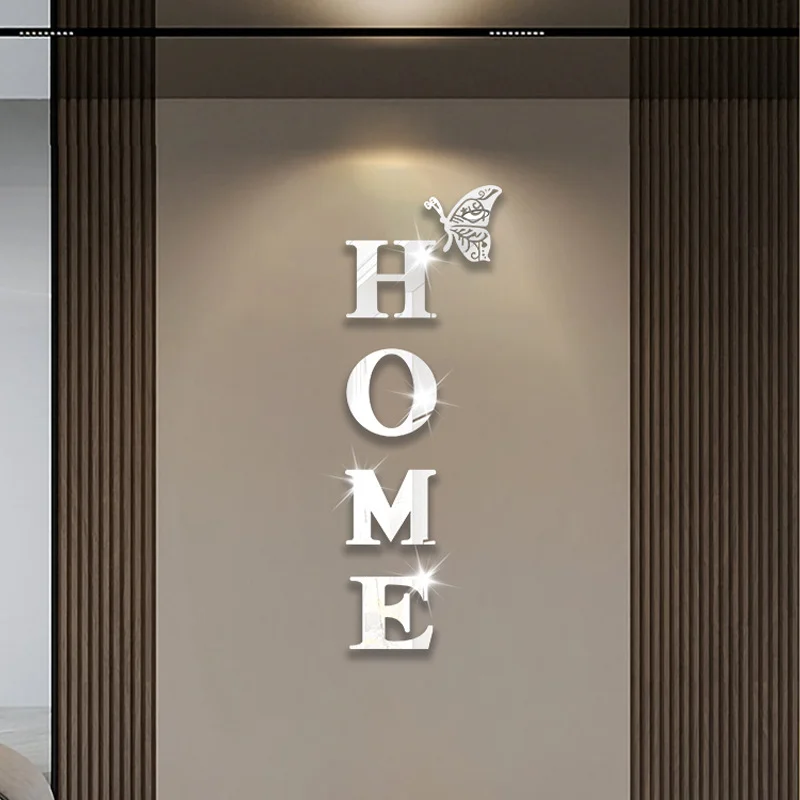 새로운 나비 홈 영어 편지 벽 스티커 거울 아크릴 자기 접착제 분리형 벽 스티커 현대 홈 장식