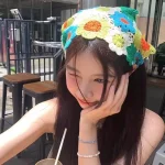 한국 귀여운 수제 크로셰 할로우 삼각형 머리띠 수건, 용수철 및 여름 여행 문학 사진 헤어 스카프 - 이미지 5