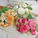 인공 꽃 1개, 장식용 7개의 가짜 꽃, 가정용 신부 웨딩 파티 국화 꽃다발 - 이미지 4