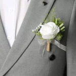 화이트 Boutonniere 웨딩 액세서리 신랑 코사지 브로치 꽃 인공 실크 장미 - 이미지 4