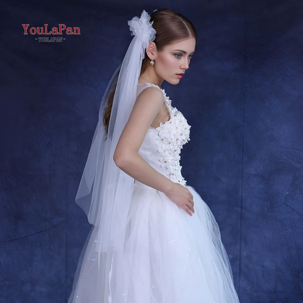 TOPQUEEN 심플 레트로 스타일 신부 베일, 2 피스 리본 빗, 웨딩 액세서리 V233
