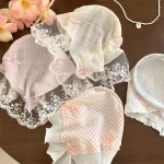 빨간색 짠 격자 무늬 레이스 헤어 스카프 랩 여성 레트로 삼각형 Headscarf 모자 여행 사진 머리띠 소녀 헤어 액세서리 - 이미지 5