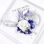 화이트 웨딩 Boutonniere 로얄 블루 잎 Ribbion 손목 코사지 Boutonnière Mariage Homme 웨딩 소품 - 이미지 4