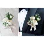 Boutonnieres 꽃 인공 장미 실크 아이보리 코사지 Buttonhole Groomsmen Boutonniere for Men 웨딩 액세서리 - 이미지 5