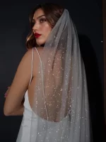 긴 반짝이는 신부 베일 럭셔리 샤인 웨딩 베일 스팽글 대성당 길이의 황금색 톤 빗 V101