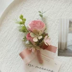 웨딩 인공 꽃 실크 로즈 Boutonniere Ribbion 손목 코사지 Botonier Para Novio Boda - 이미지 6