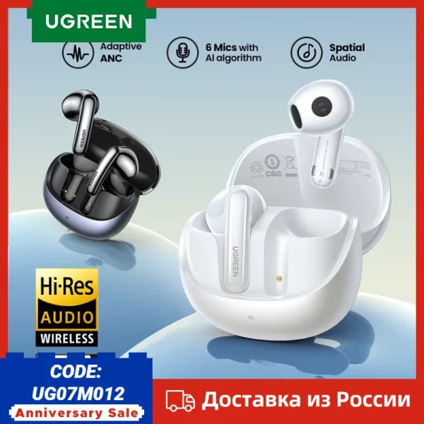 UGREEN 무선 블루투스 이어폰 반 개방형 ANC 적응 형 능동형 소음 차단 이어 버드 LDAC 고해상도 오디오 헤드폰 헤드셋